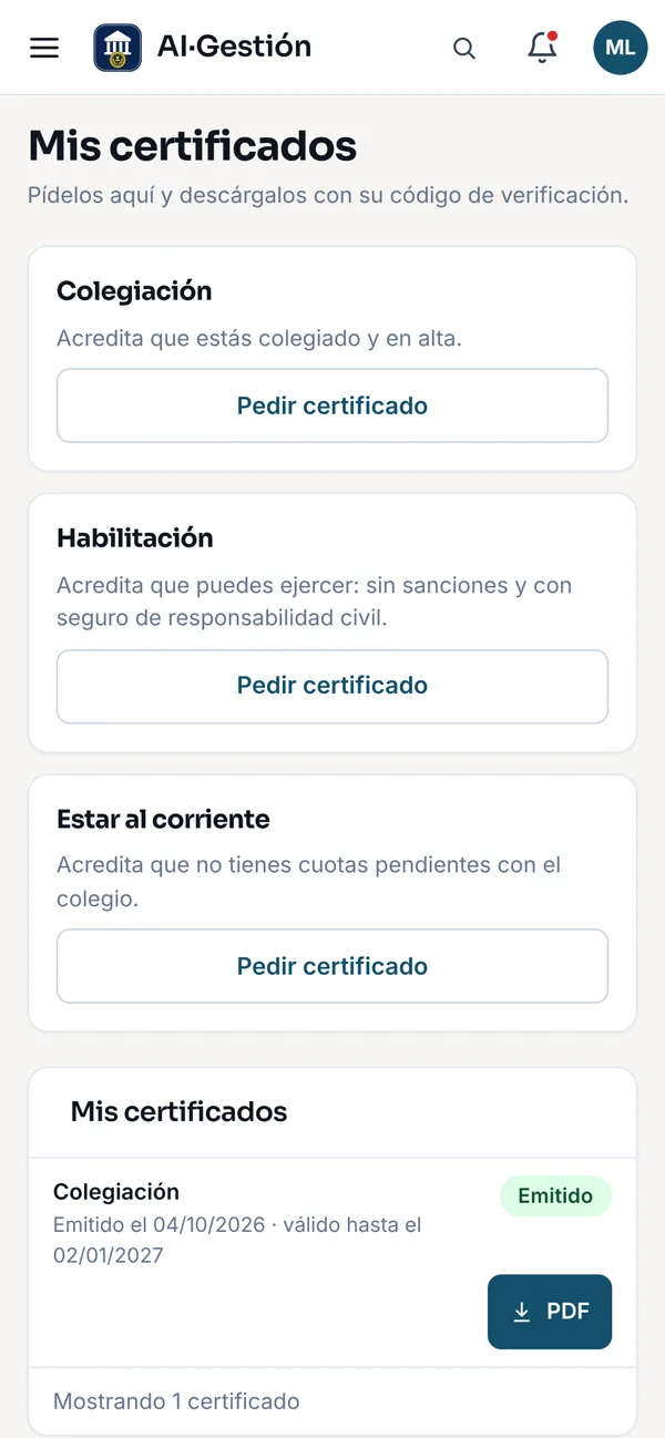 Mis certificados: pedir y descargar en PDF